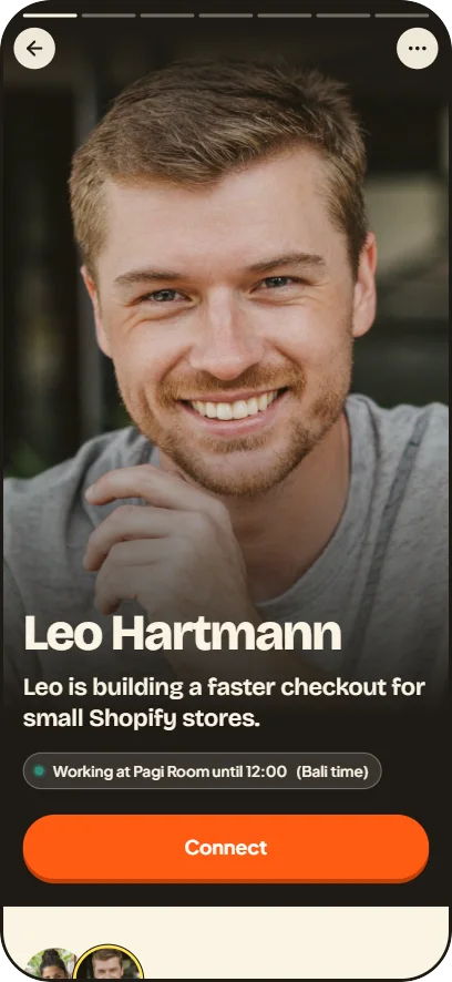 Sample screen: Leo Hartmann’s profile, with his photo and a Connect button